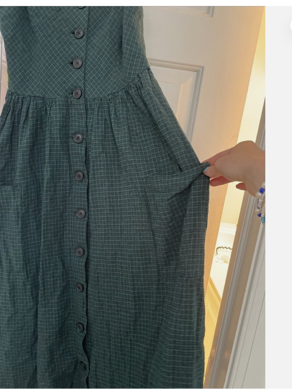 Urban Outfitters Dark Green Plaid Button-Front Midi Dress